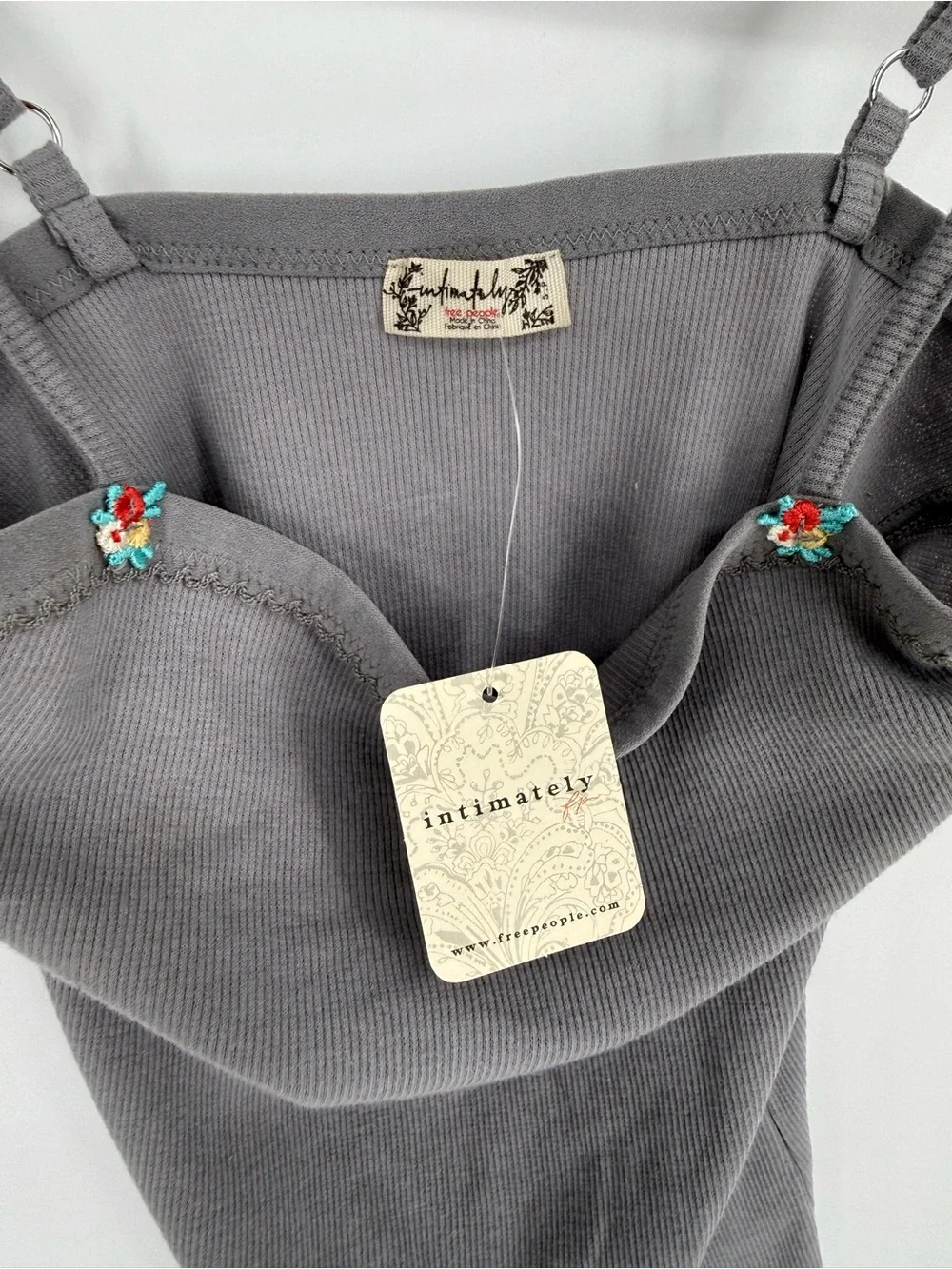 NWT Intimately Free People Gray Ribbed Floral Cami Tank Top Size S